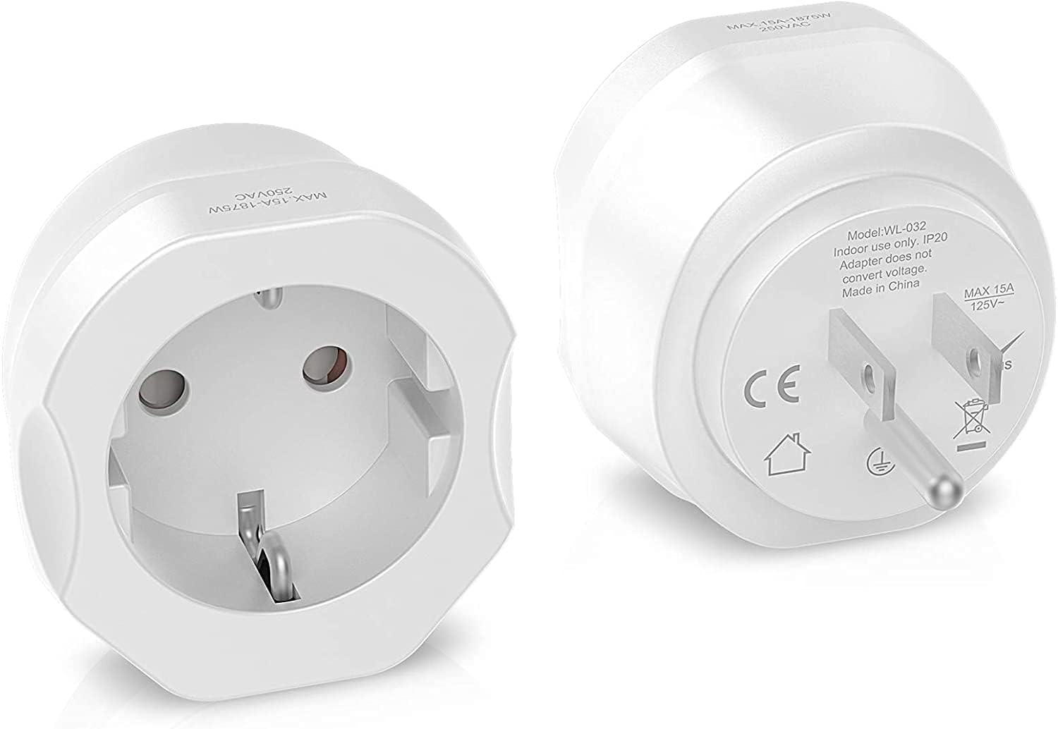 VINTAR 1 Pack European to US Plug Adapter for EU Spain France Type C E F Plugs to America Travel Converter