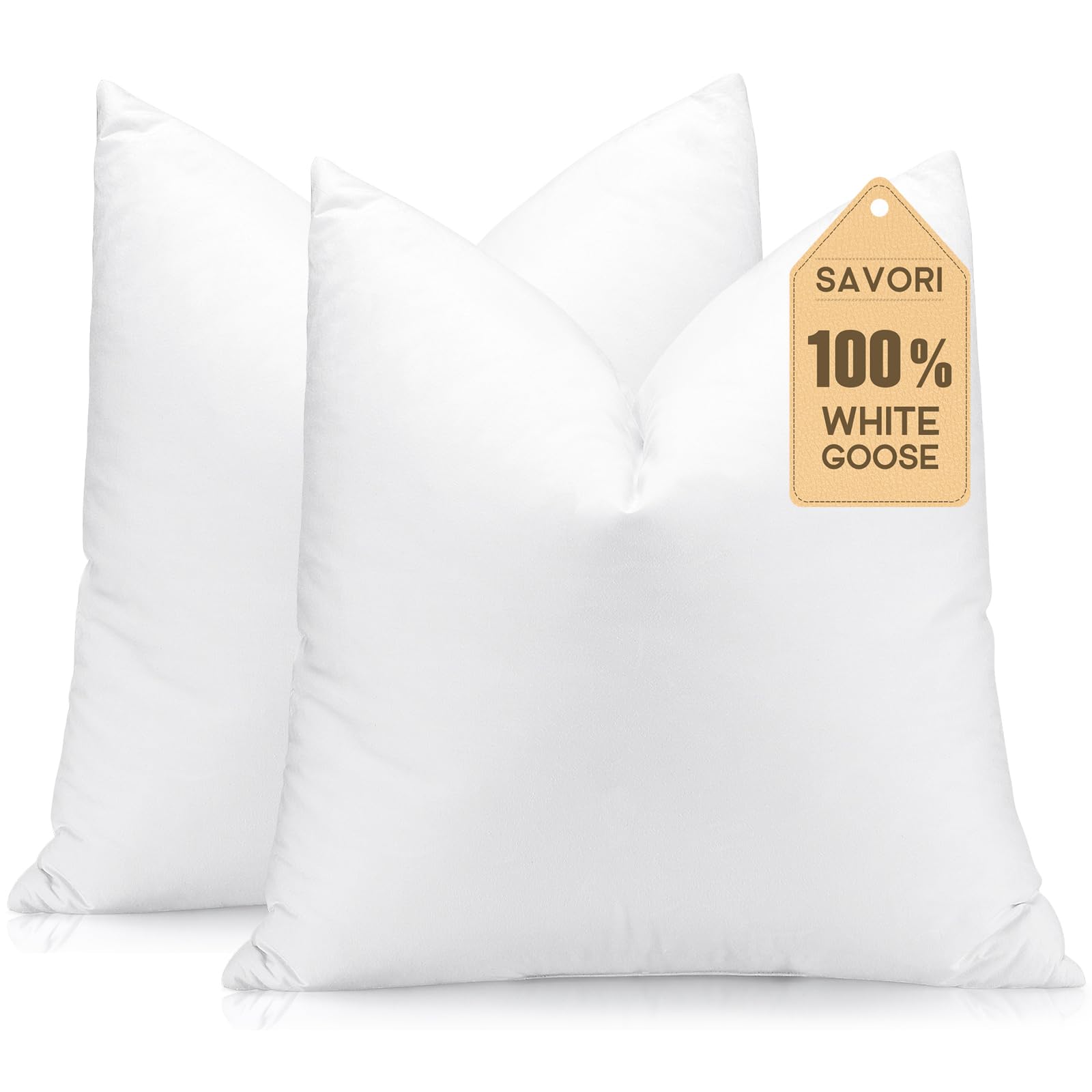 Soft and Fluffy SAVORI Down and Feather Throw Pillow Inserts for Sofa Couch Bed - White OEKO-TEX STANDARD 100
| Comfort