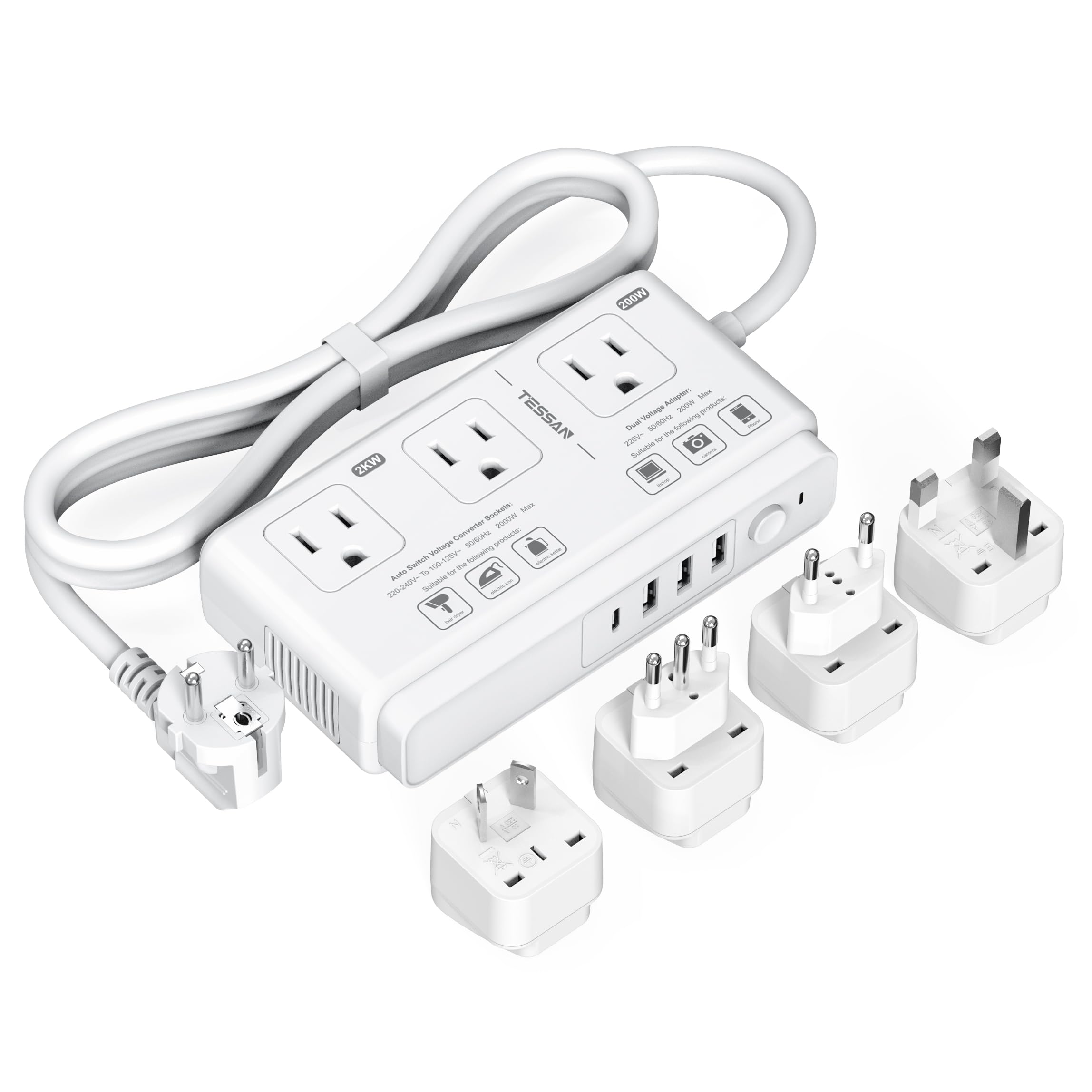 220V to 110V Voltage Converter with 4 USB Charger TESSAN Universal Travel Adapter
| TESSAN 3 AC Socket Step Down Transf