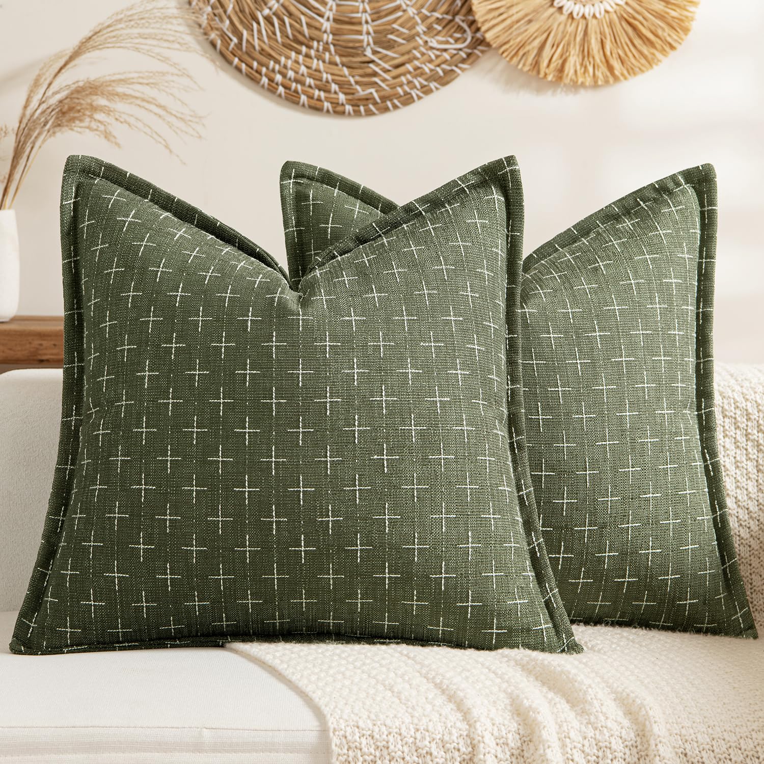 MIULEE Decorative Burlap Linen Throw Pillows Covers for Livingroom Outdoor Modern Farmhouse Vintage Style 24x24 Inch Oli